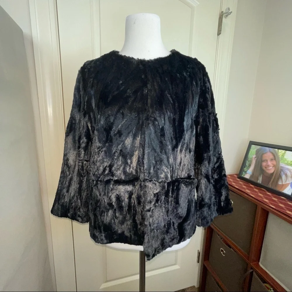 NWT Jennifer Lopez Short Faux Fur Jacket Black Tie Sz M